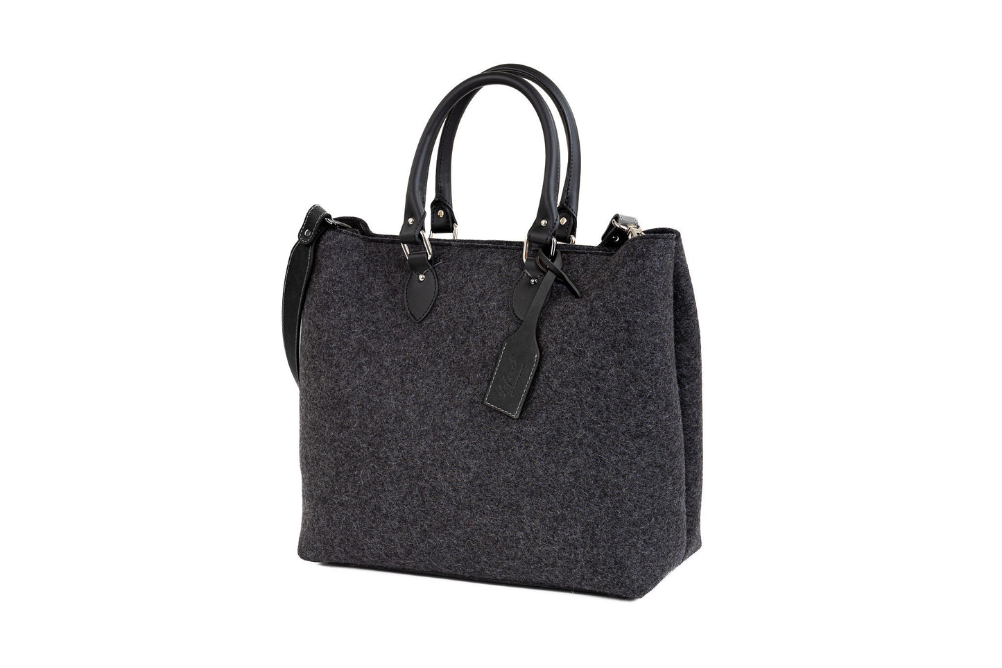 Elegant EMMA bag in merino wool felt with vegan leather. Detachable strap, 2 pockets, magnetic closure. Ideal for work, shopping, or outings. -Lefrac