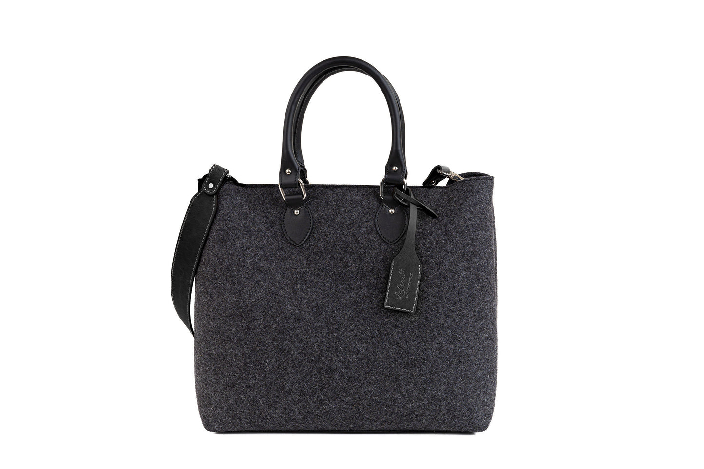 Elegant EMMA bag in merino wool felt with vegan leather. Detachable strap, 2 pockets, magnetic closure. Ideal for work, shopping, or outings. -Lefrac