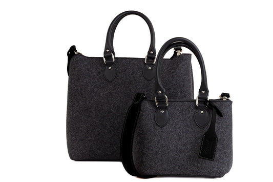 Elegant EMMA bag in merino wool felt with vegan leather. Detachable strap, 2 pockets, magnetic closure. Ideal for work, shopping, or outings. -Lefrac