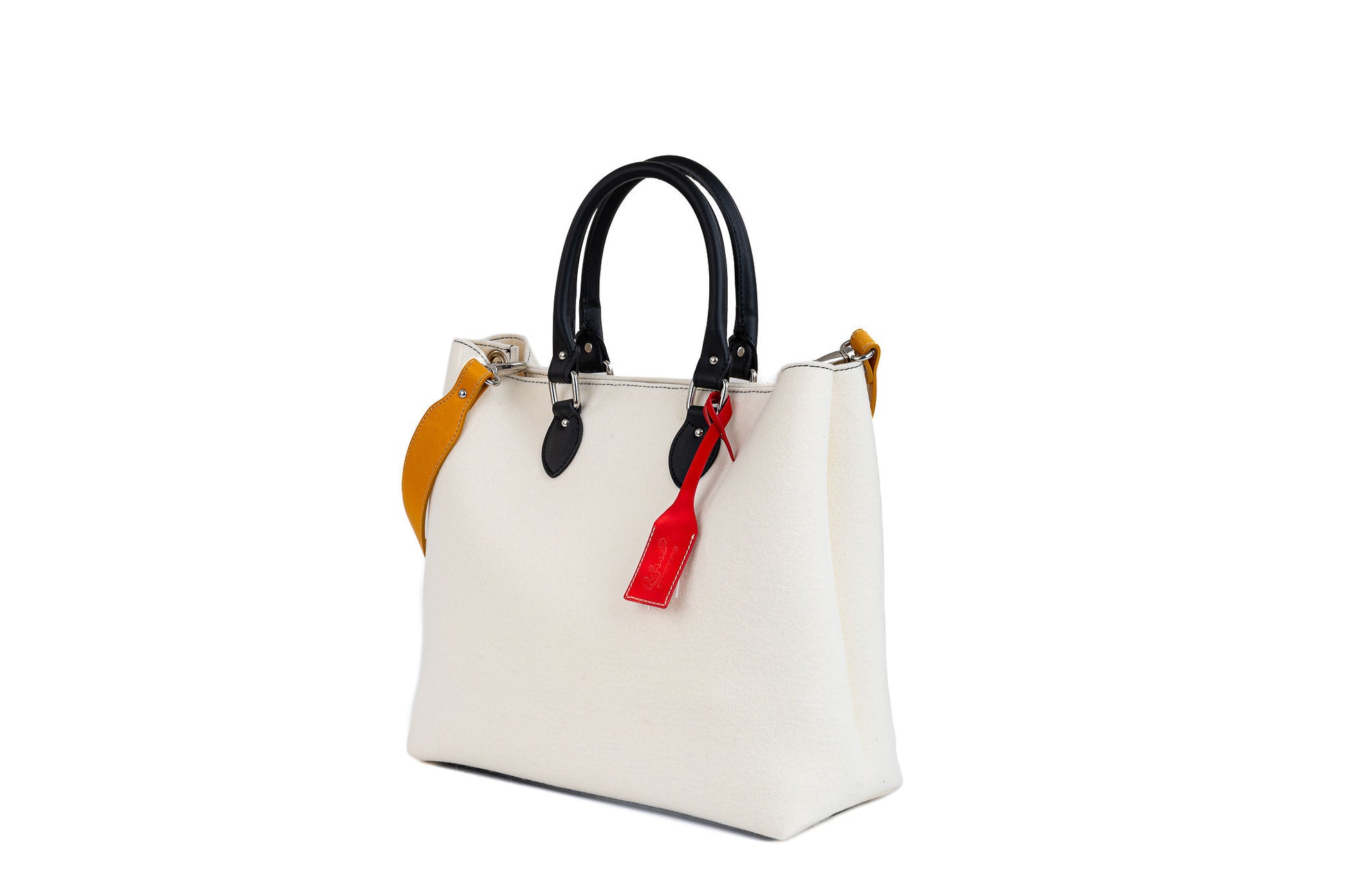 EMMA Multi Color Handbag (Type B-Yellow), elegant and practical with vegan leather handles, detachable strap, roomy pockets, handmade in Italy. - Lefrac