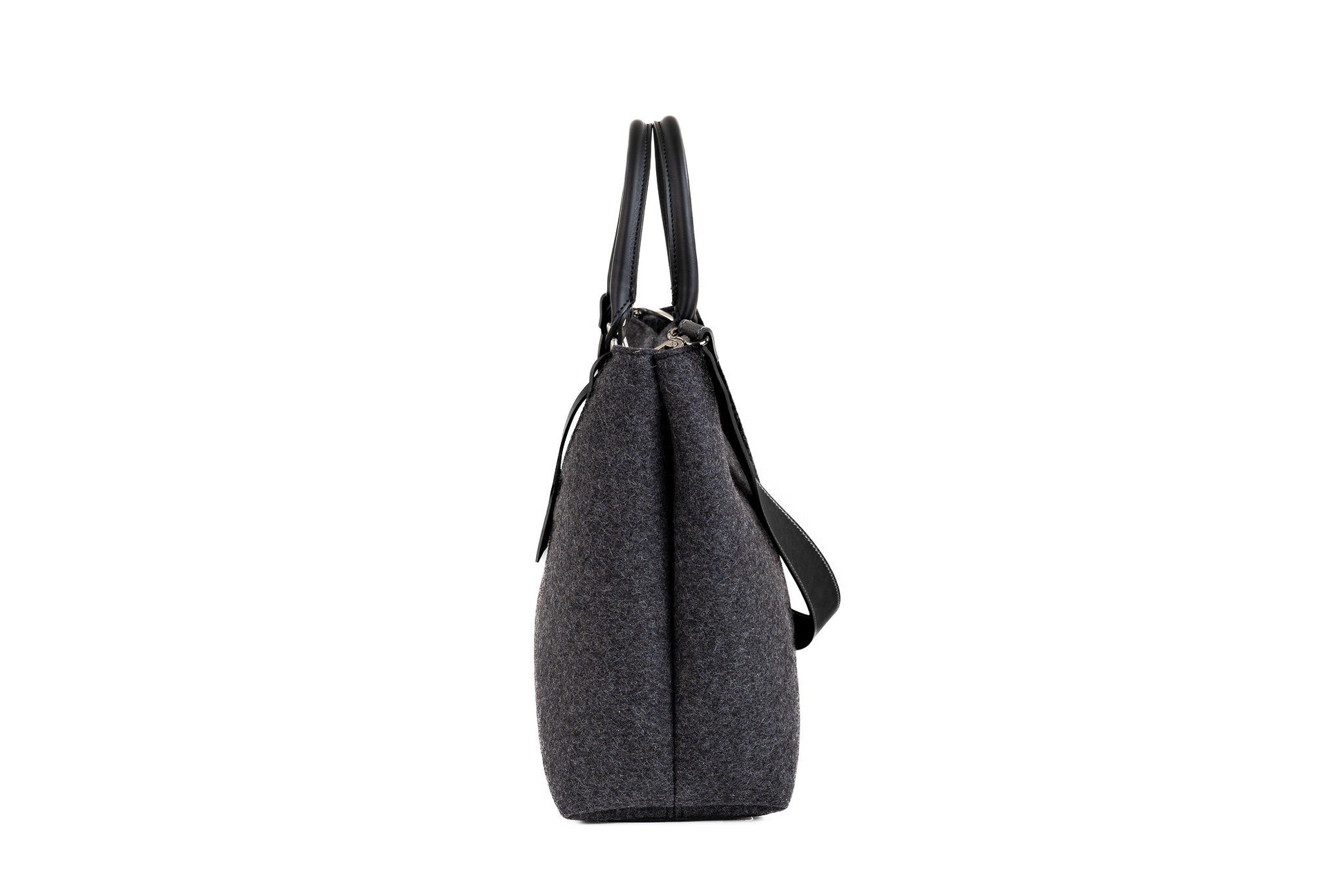 Elegant EMMA bag in merino wool felt with vegan leather. Detachable strap, 2 pockets, magnetic closure. Ideal for work, shopping, or outings. -Lefrac