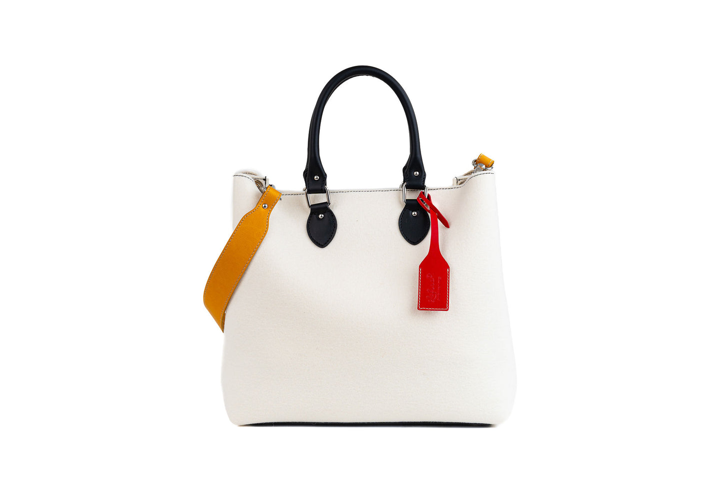 EMMA Multi Color Handbag (Type B-Yellow), elegant and practical with vegan leather handles, detachable strap, roomy pockets, handmade in Italy. - Lefrac