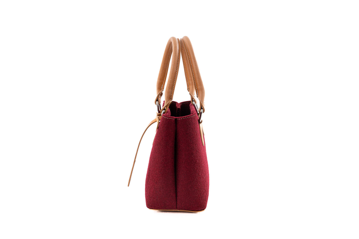 Chic EMMA MINI bag in merino wool felt and vegan leather. Roomy yet compact with detachable strap, 2 pockets, and magnetic closure. Handmade in Italy. -Lefrac