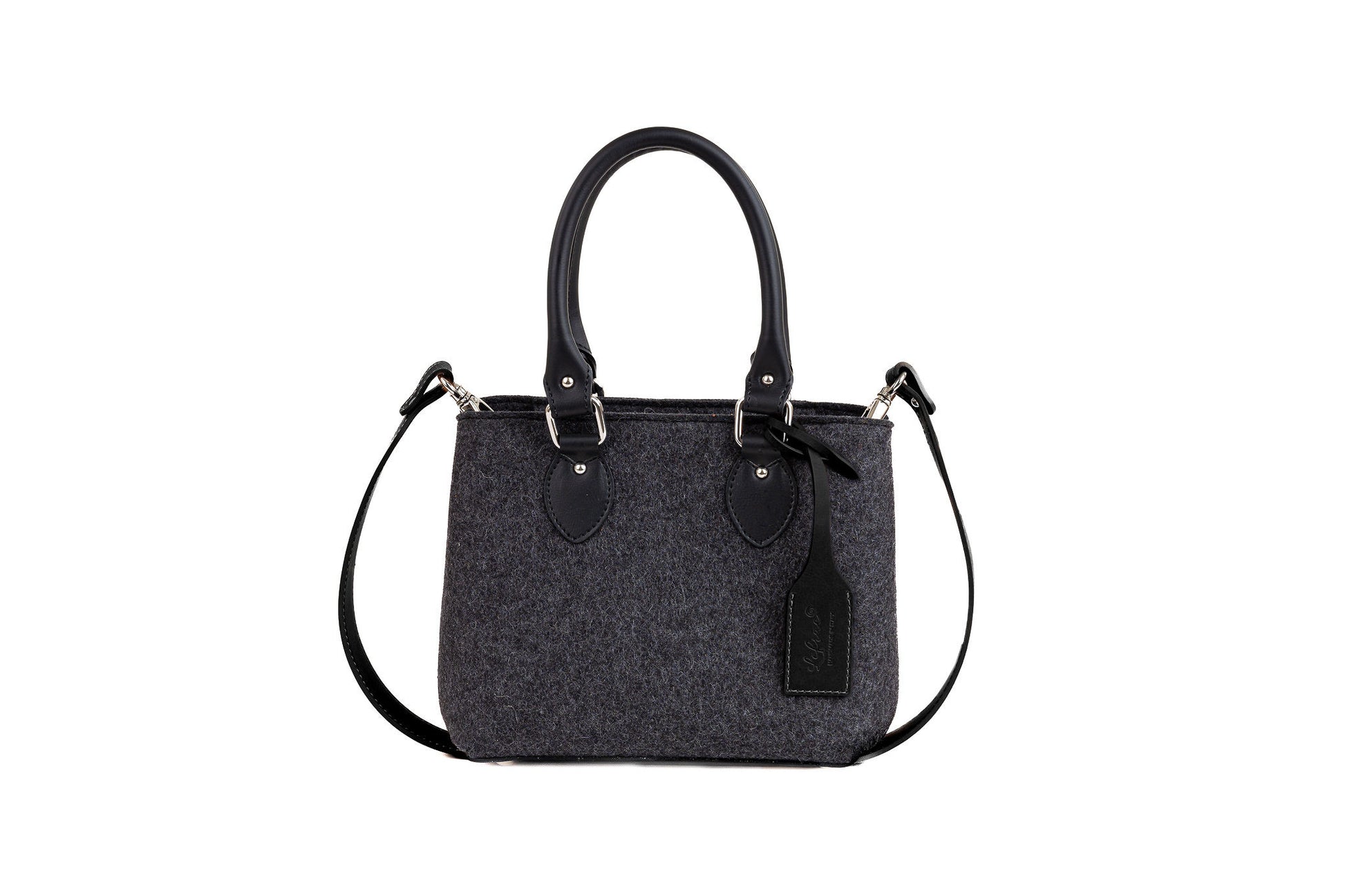 EMMA MINI bag in merino wool felt with vegan leather. Roomy yet compact, detachable strap, 2 pockets, magnetic closure. Perfect for a night out. -Lefrac