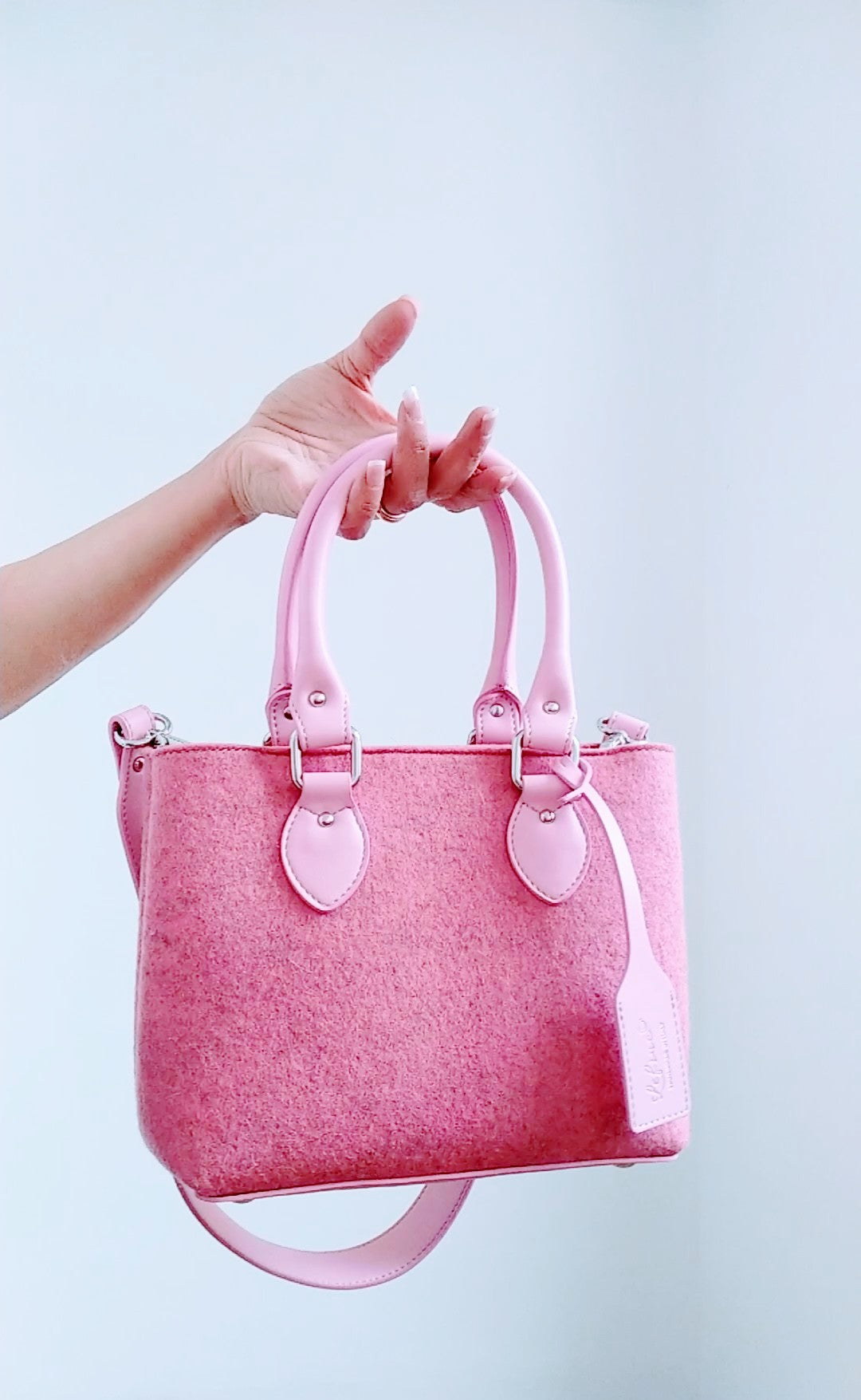 EMMA MINI bag, date night size, vegan leather handles, roomy with 2 pockets, detachable strap, magnetic closure, handmade in Italy. - Lefrac