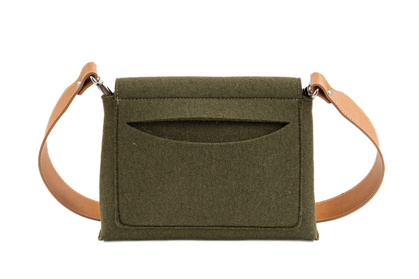 JOY Moss Green Crossbody Bag: Small, ergonomic, and stylish with three pockets (2 external, 1 internal) for essentials. Features an adjustable vegan leather strap, flap closure with magnetic buttons, and a versatile design for comfort and convenience. Ideal for daily errands.