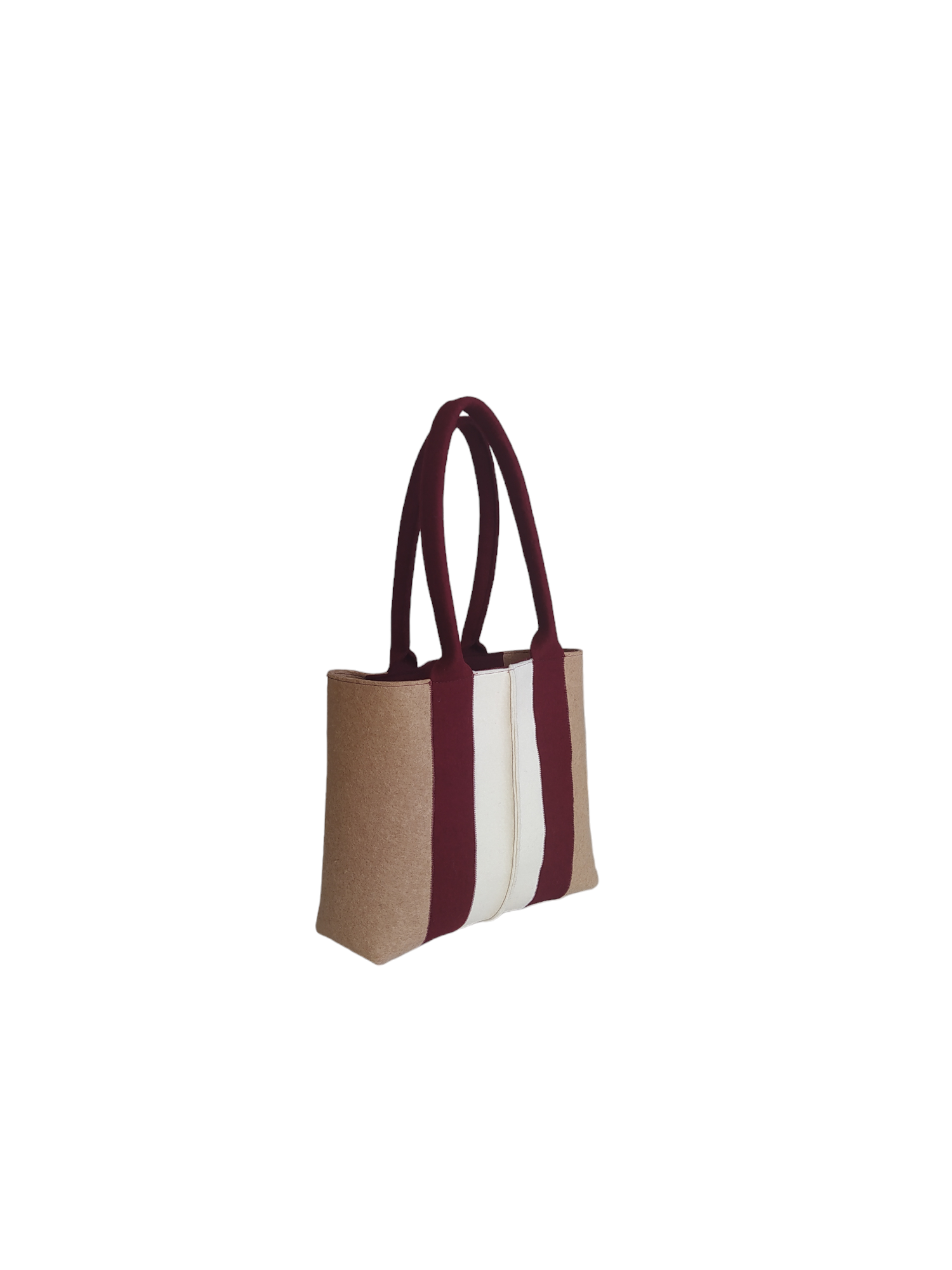 High-quality Merino wool felt tote bag, lighter and sturdier than leather. Features 4 internal pockets, magnetic buttons, and a spacious design. Handmade in Italy. Available in Camel, Bordeaux, and White.-Lefrac